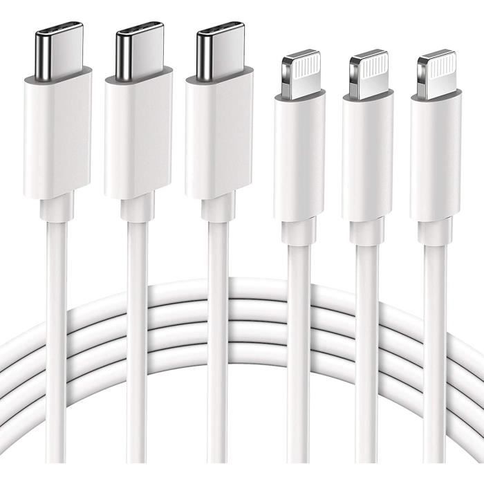 Lot De 3 Câbles Lightning 2m Quntis MFi Certifiés - Charge Rapide IPhone 14 13 12 11, Blanc Solide Et Long