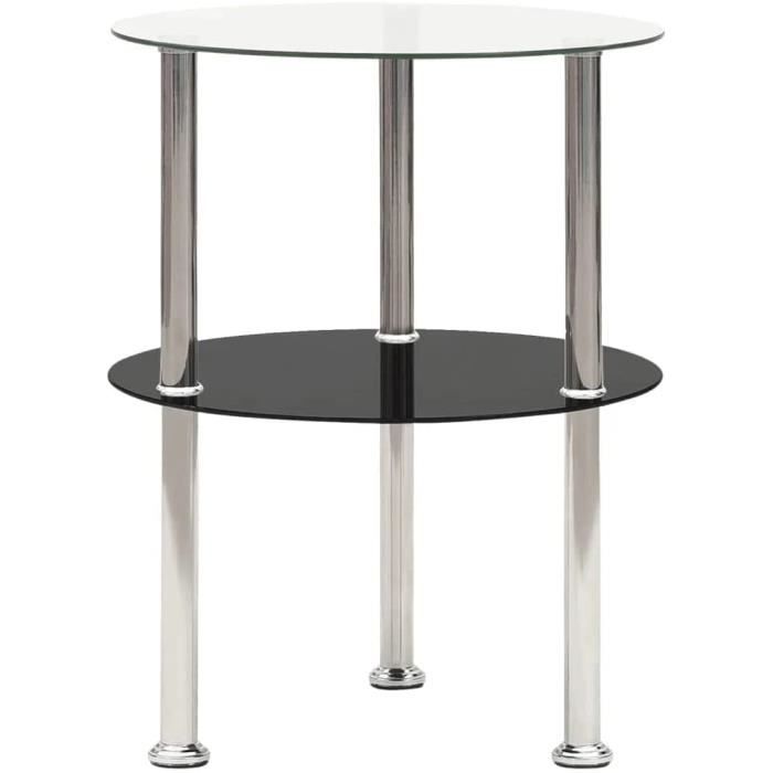 DIVCHI Table D'Appoint 2 Niveaux - Table Basse Rangement Noir Pour Salon Et Chambre