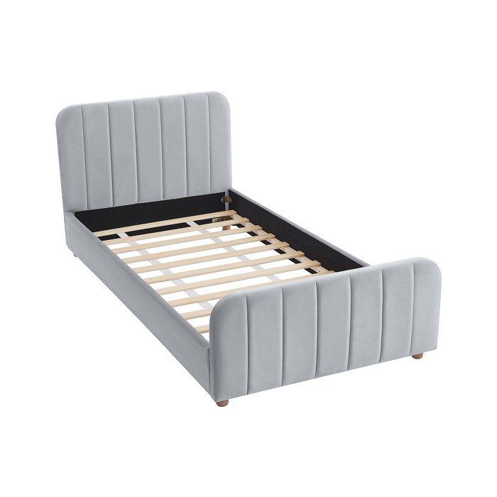 Lit 90 x 190 cm - Velours avec coutures verticales - Gris - ROGADI Lit 90 x 190 cm - Velours avec coutures verticales - Gris - ROGADI