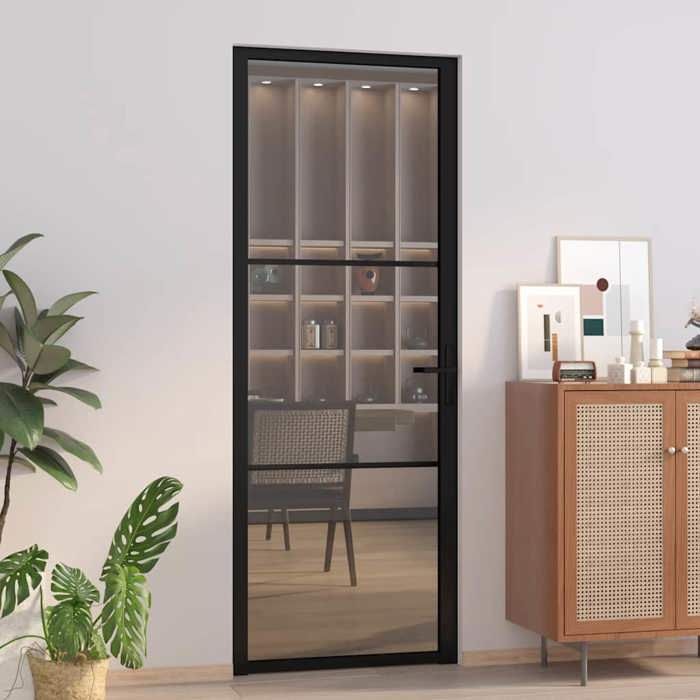 vidaXL Porte intérieure 76x201 5 cm Noir Verre ESG et aluminium 350560