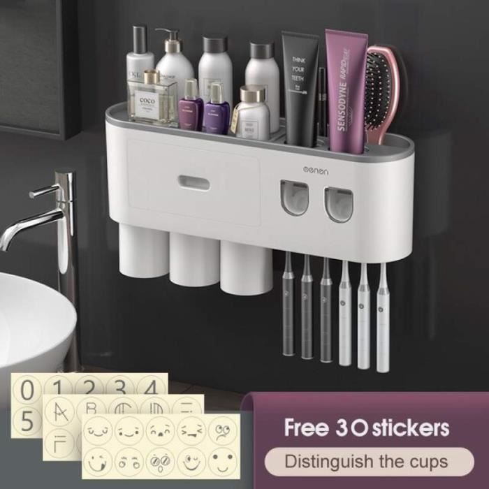 Storage boxes 1 pièce Porte-brosse à dents de salle de bain blanc avec 5 fentes, organisateur de brosse à dents en bambou pour brosse à dents électrique, dentiice, rasoir sur le comptoir