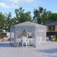 Tonnelle barnum tente de réception hexagonale style cosy métal polyester imperméabilisé surface env. 10 m² gris 400x350x250cm Gris-1