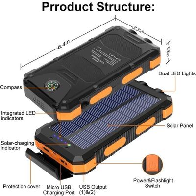 Powerbank Solaire 20000 MAh - Charge Rapide Sans Fil + Lampe LED - Portable étanche Pour Randonnée, Camping, Urgences
