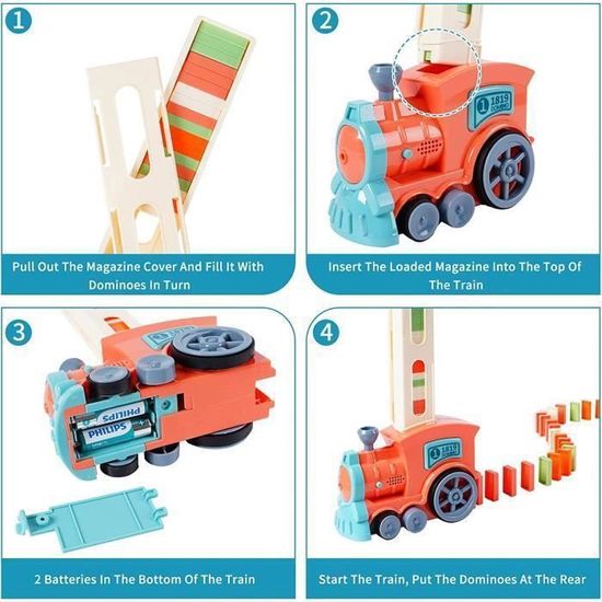 Train à Domino Électrique Avec Sons Et Lumières - 60 Blocs - Jouet Enfant - Marque KATOOM