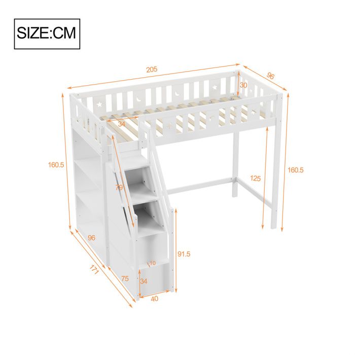 DRIPEX Lit superposé multifonctionnel 90x200cm,lit et bureau 2 en 1 avec escaliers de rangement, blanc - Maison DRIPEX Lit superposé multifonctionnel 90x200cm,lit et bureau 2 en 1 avec escaliers de rangement, blanc - Maison