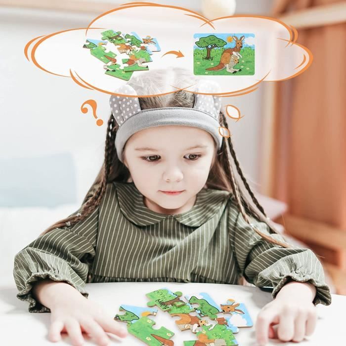 Puzzle En Bois 6 X 9 Pièces Pour Enfants Dès 3 Ans - Animaux Dessin Animé - Puzzle à Encastrer Éducatif