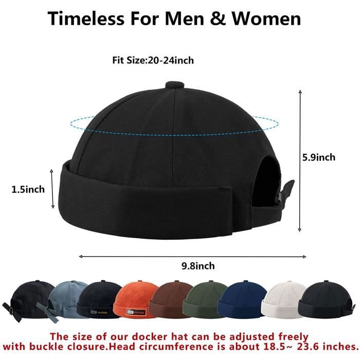 Casquette Docker FUIPVGI Coton - Réglable, Unisexe | Style Rétro à Bord Roulé | Noir