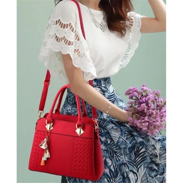 Sac Main ROUGE de Luxe pour Femme Bandouli re avec Pompon