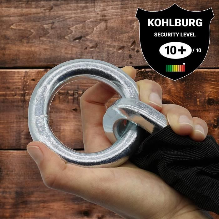 KOHLBURG Alcatraz Chaîne Moto 13 Mm + Cadenas – 150 Cm – 6 Kg – Sold Secure Diamond – Niveau 10+/10