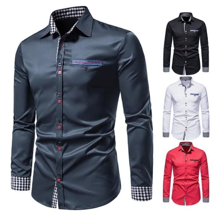 Chemise homme carreaux tendance decontractee manches longues bouton coupe cintree sauvage Blanc Tammy Bleu Cdiscount Pret a Porter
