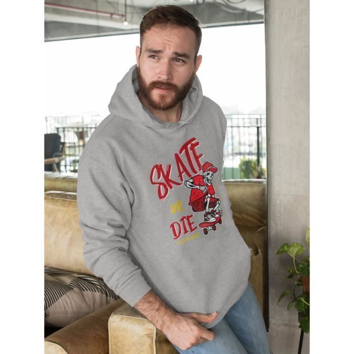Sweat a capuche SKATE OR DIE 3 Squelette sur un skateboard PIXEL EVOLUTION Homme