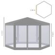 Tonnelle barnum tente de réception hexagonale style cosy métal polyester imperméabilisé surface env. 10 m² gris 400x350x250cm Gris-2