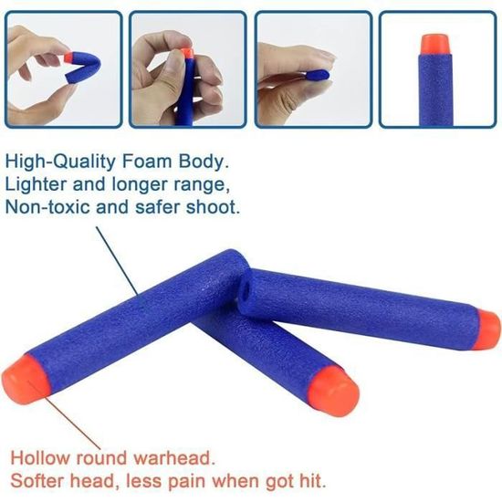 XFLYP Lot de 400 fléchettes en mousse pour pistolets blasters Nerf N-Strike Elite, munitions jouets, armes 7,2 cm