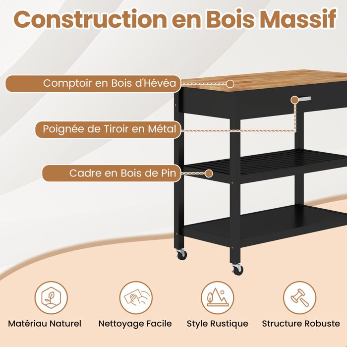 Chariot de cuisine ONDA ALTO – 2 paniers, tiroir et porte-bouteilles