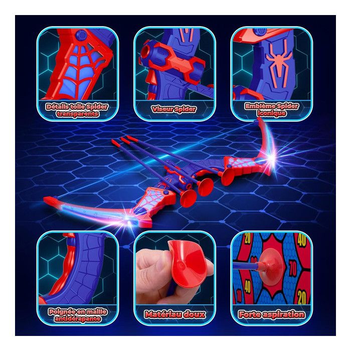 Jouet Garçon 3 12 Ans Arc Flèche Spider Avec Lumière LED Rouge Et Bleu