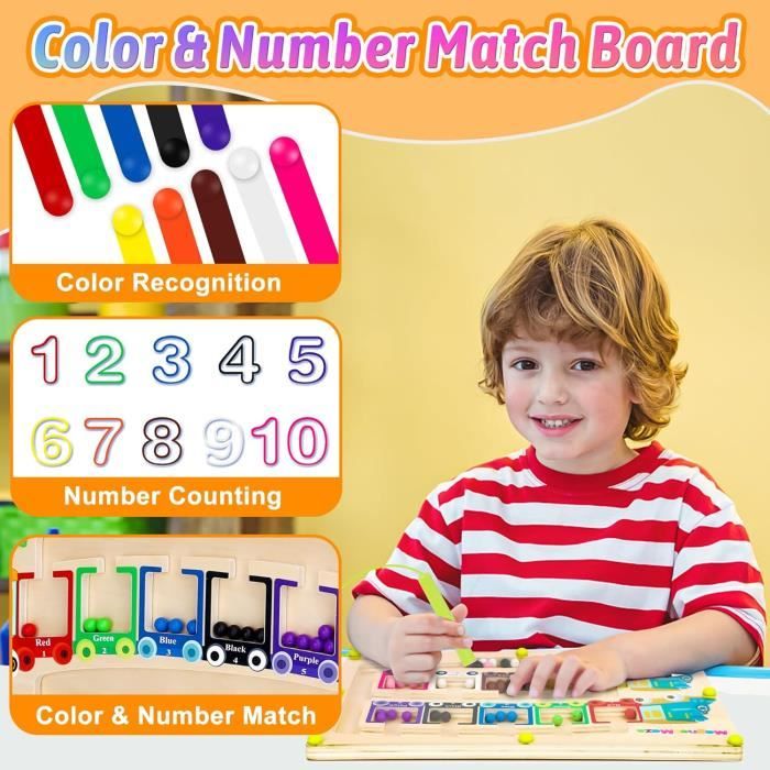Jeu De Labyrinthe Magnétique Pipihome – Apprendre Les Couleurs Et Compter, Jouet Montessori En Bois 3-6 Ans