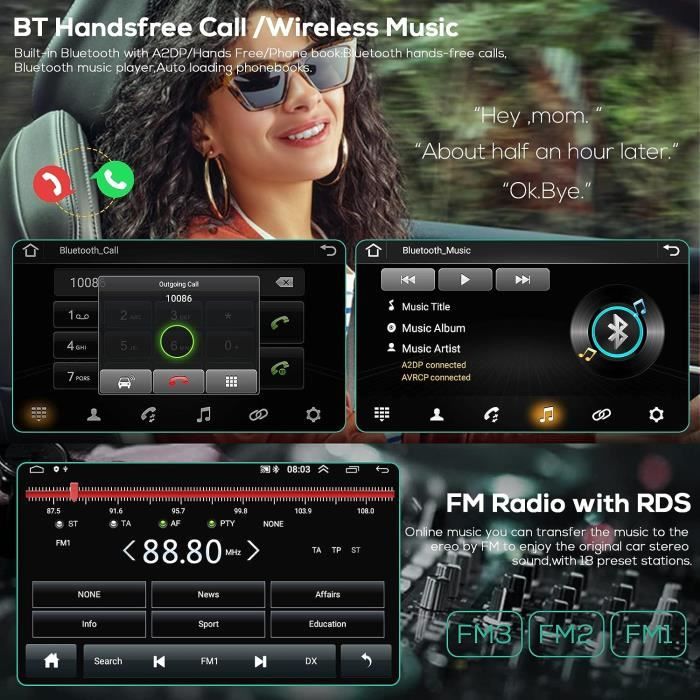 Android 11.0 Autoradio 2 din Apple Carplay Android Auto avec navi GPS 10,1  Pouces HD