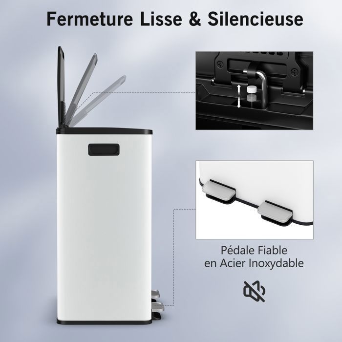 Poubelle De Tri Sélectif Automatique 56 L En Inox - 2 Bacs Amovibles 10L - Ouverture Par Capteur