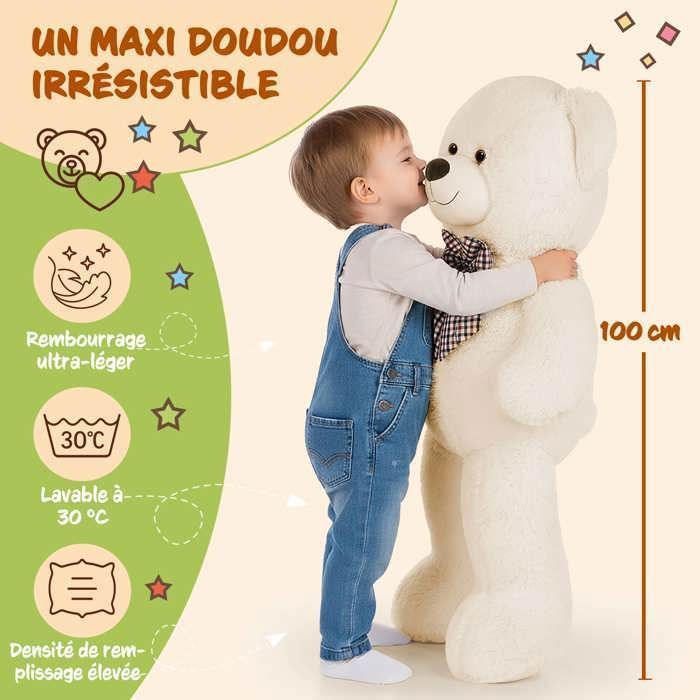 Peluche Nounours Géant 77 Cm - Ours Teddy Bear Très Grand Format