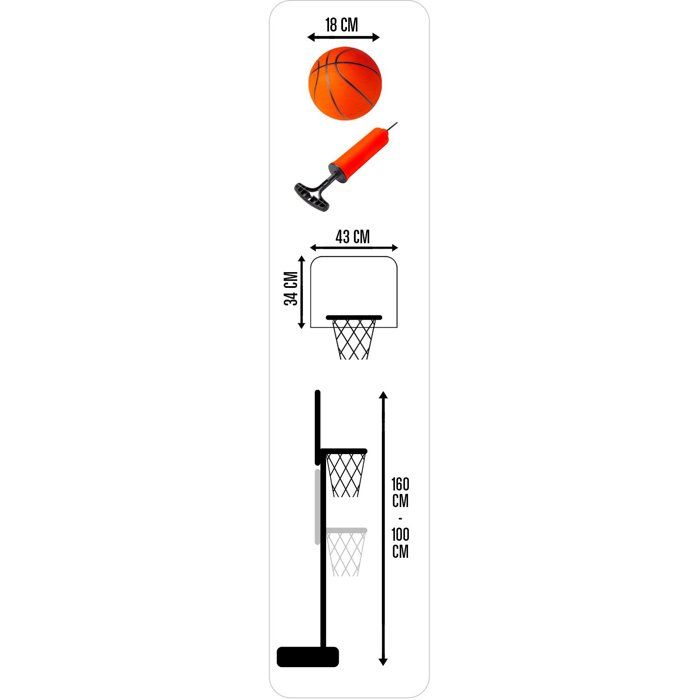 Panier de basket réglable en hauteur de 1m à 2m10 (10 positions) - Milwaukee - avec Ballon et Pompe | Leroy Merlin