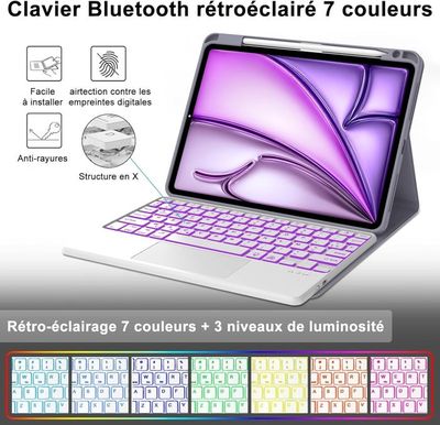 YUEJIDZ Étui Clavier Compatible Avec IPad Air 11 Pouces (M2) 2024, IPad Air 6 Magnétique AZERTY Français Clavier Coque Pour IPad Air 5 2022/Air 4 2020 10.9"(Bleu) | Votre Wishlist Sur