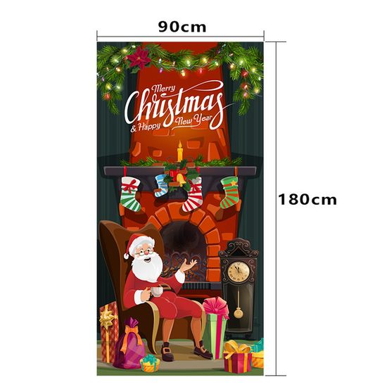 Bannière Porte Joyeux Noël - 90x180 Cm, Tissu Polyester, Décoration Extérieure/intérieure - Design Français Avec Père Noël, Bonhomme De Neige - 5