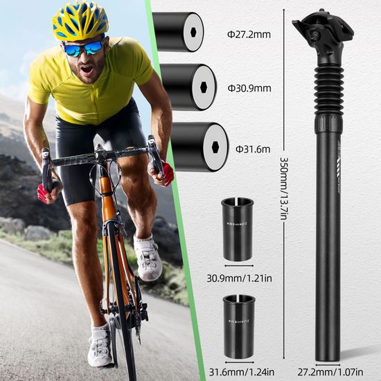 Tige De Selle Amortie 3 En 1 Pour Vélo - Diamètres 27,2/30,9/31,6 Mm, Ressort Réglable, Longueur 375 Mm - 3