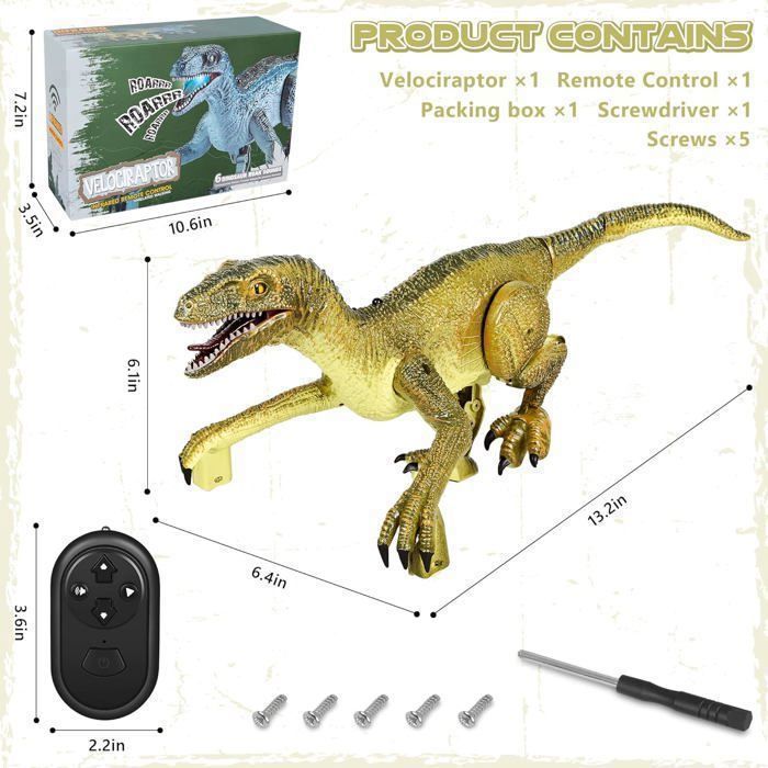 Dinosaure Télécommandé Réaliste Pour Enfants 3-12 Ans - Jouet Avec Lumière, Brume Et Sons - Cadeau Idéal
