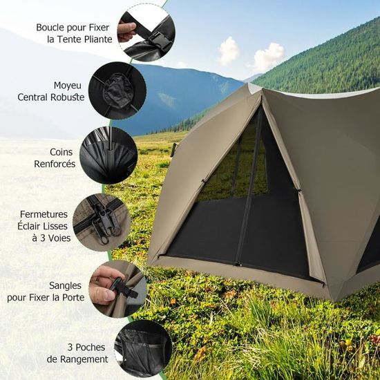 Tente Gonflable Pour 4-6 Personnes - Imperméable, Avec Pompe, Lucarne, Fenêtres Moustiquaires - 300x210x197 Cm - 6