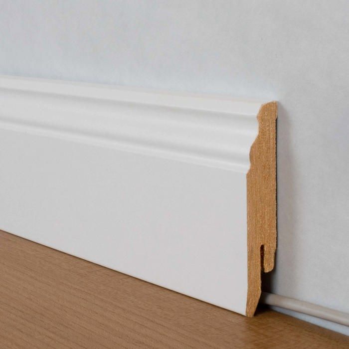 PROVISTON Plinthe moderne Arêtes vives 13 x 80 x 2400 mm Médium (MDF) Blanc revêtu peut être peint - Bricolage