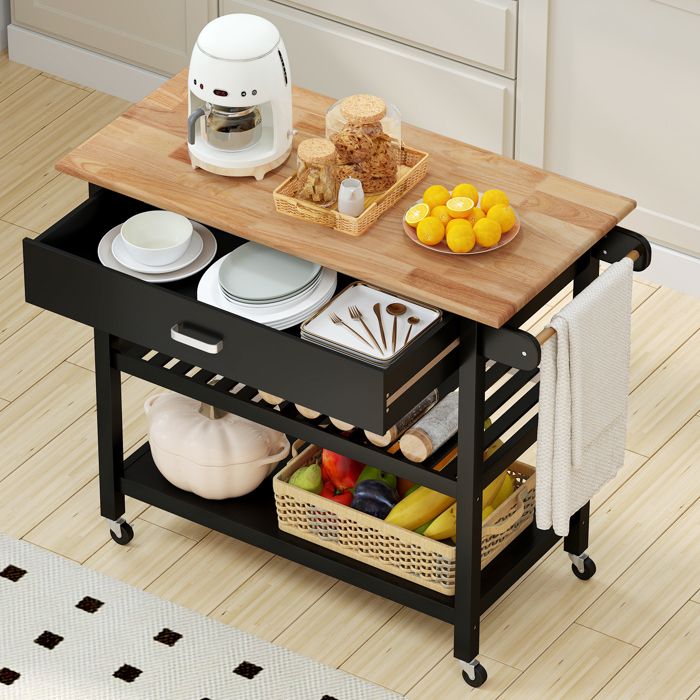 HOMCOM Chariot de Cuisine, Îlot de Cuisine Roulant, Chariot de Cuisine