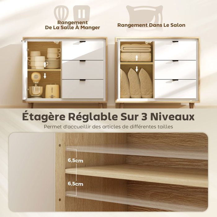 Buffet avec 2 portes coulissantes et 3 tiroirs, étagères réglables, style campagne pour salon et salle à manger | Leroy Merlin Buffet avec 2 portes coulissantes et 3 tiroirs, étagères réglables, style campagne pour salon et salle à manger | Leroy Merlin