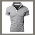 Homme Polo Shirt Manches Courtes Tennis Golf Poloshirt d'Eté Sport Stretch T-Shirt Blanc Gris clair-0