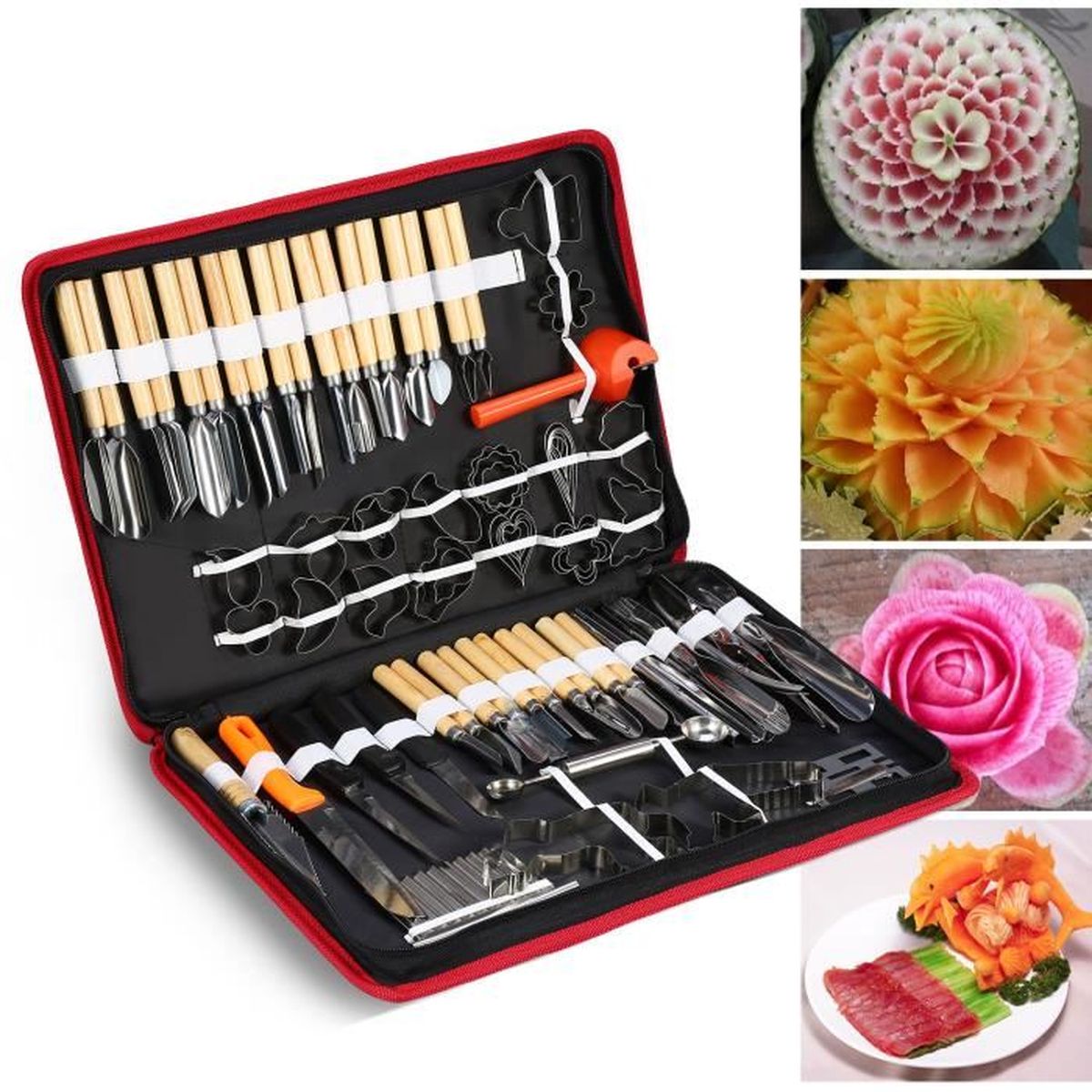 80 PCS Différents Outils de Sculpture Kit Chrome Acier Fruits Légumes Garniture avec Étui de Rangement pour Professionnels Chefs et Sculpture Amateurs 80 PCS Différents Outils de Sculpture Kit Chrome Acier Fruits Légumes Garniture avec Étui de Rangement pour Professionnels Chefs et Sculpture Amateurs