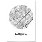 Poster Panorama Carte Cercle de Barcelone 70x100 cm - Imprimée sur Poster - Poster Ville Noir et Blanc