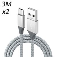 [2 pack] Cable Nylon Tressé Argent Type USB-C 3M pour Huawei Mate 10 pro-mate 9-Mate 20-Mate 20 lite- Mate 20 pro [Toproduits®]