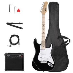 GUITARE Kit de guitare électrique élégant, Noir avec Pickguard Blanc-100 x 33 x 6cm