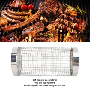 USTENSILE panier à griller pour barbecue en acier inoxydable Panier à griller pour barbecue en forme de cylindre en fil de maille 904651