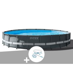 PISCINE Kit piscine tubulaire Intex Ultra XTR Frame ronde 7,32 x 1,32 m + Kit d'entretien Gris Foncé
