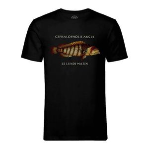T-SHIRT T-shirt Homme Col Rond Noir Cephalopholis Argus le lundi matin Planche Biologie Illustration