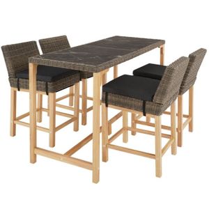 Ensemble table et chaise de jardin TECTAKE Ensemble Table en rotin avec 4 chaises LOVAS Résistant aux intempéries et résistant aux UV - Marron Naturel