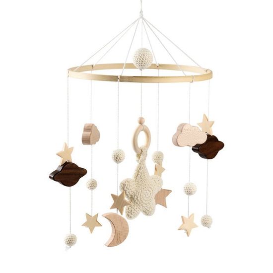 Carillon Éolien Mobile Bébé Fusée En Bois - Jouet Suspendu Pour Lit Enfant Garçon Fille