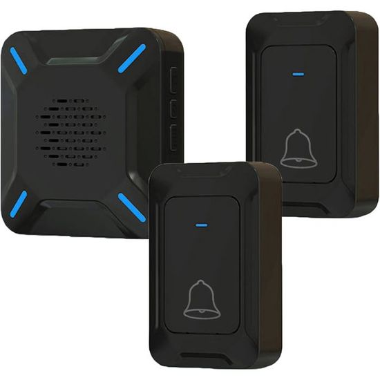 Sonnette Sans Fil IP68 Extérieure – 2 émetteurs + 1 Récepteur, Puissante Enceinte, étanche
