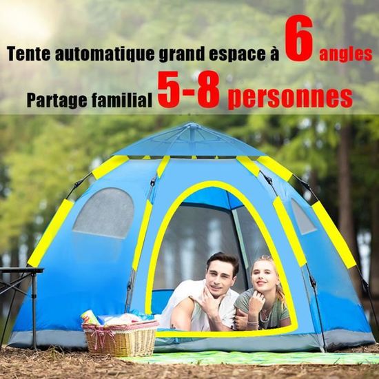 Camping Camping 5-8 personnes tente hexagonale automatique à ouverture rapide gratuite tente portable anti-ultraviolets et anti-mous