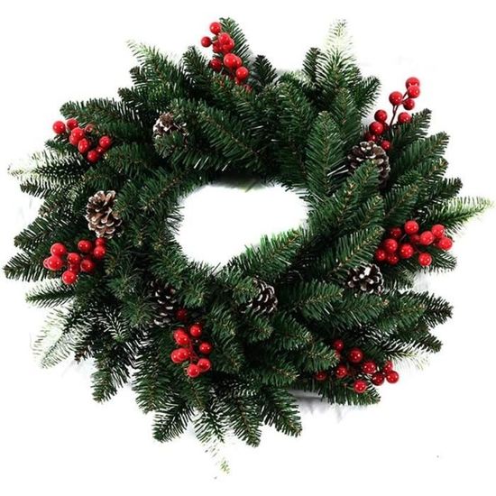 Couronne Decoration Porte 60cm Couronne Noël MeisterHome 60cm LED - Déco Porte Avec Pommes De Pin Et Fruits Rouges | Timer 6h Décoration Noël Led 60cm Pommes Pin Intérieur Extérieur