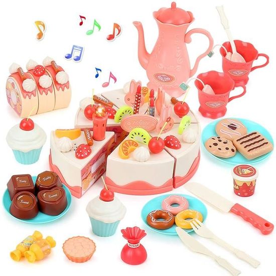 MARSEE 85 Pcs Gâteau D'anniversaire Jouet Dinette Accessoire Cuisine Enfant Jouet à Couper Avec Bougies, Frites,pour 3-6 Ans - Jeux - Jouets
