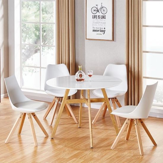 Table à manger ronde extensible en bois massif, chaises nordiques