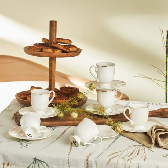 Ensemble De 6 Tasses à Café En Porcelaine Karaca Boyoz - 85 Ml Avec Soucoupes | Design Unique Pour Quotidien Ou Occasions