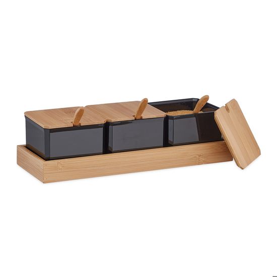 Boîte à Épices En Bambou - 3 Compartiments - Fermeture Aimantée - 13x9 Cm - Parfaite Pour Sel, Poivre, Herbes