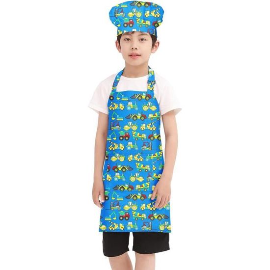 ZYKORT Lot De 8 Tabliers + 8 Chapeaux Chef Pour Enfants - Kit Cuisine & Peinture Blanc